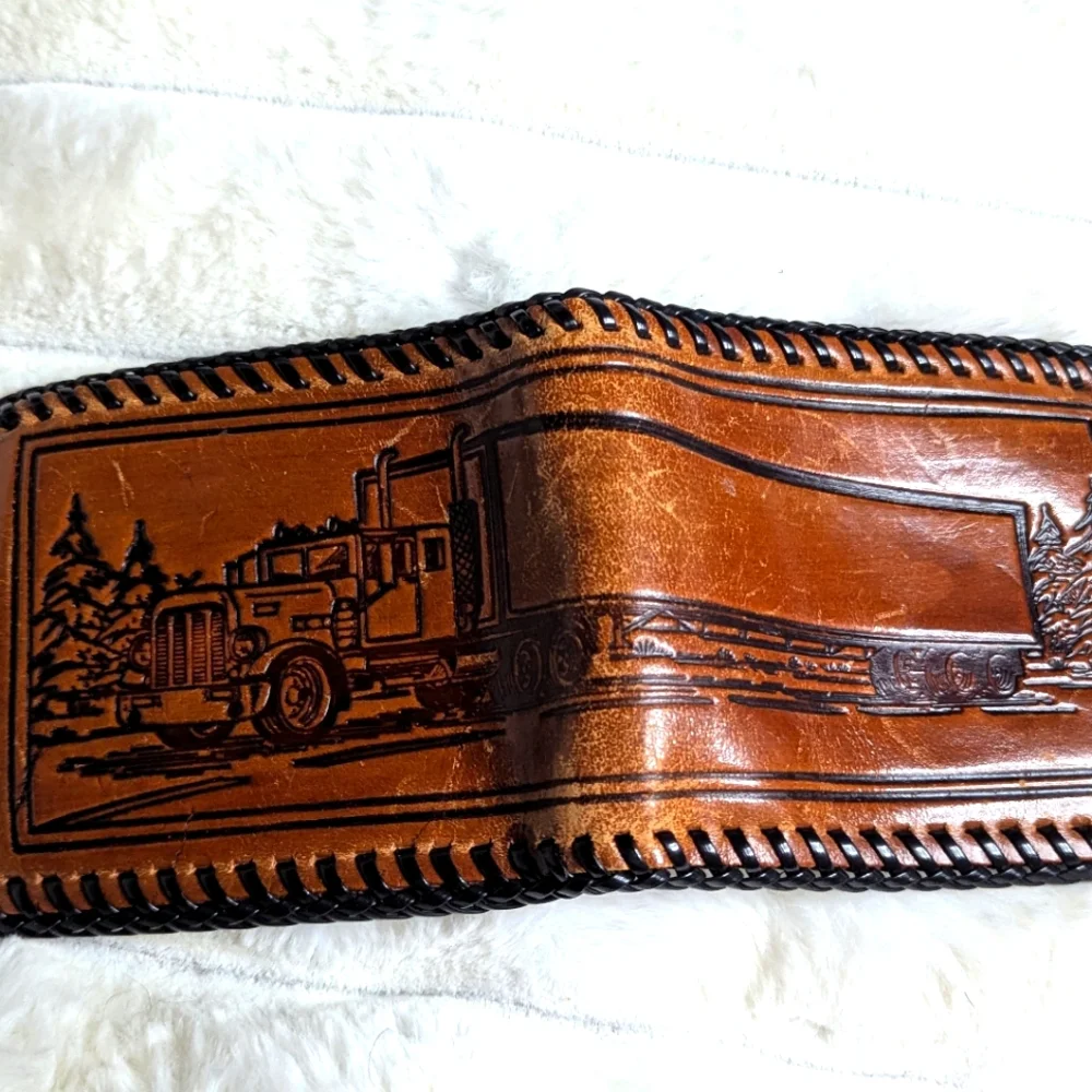 Brown Genuine Leather Handmade Wallet t with Truck Design